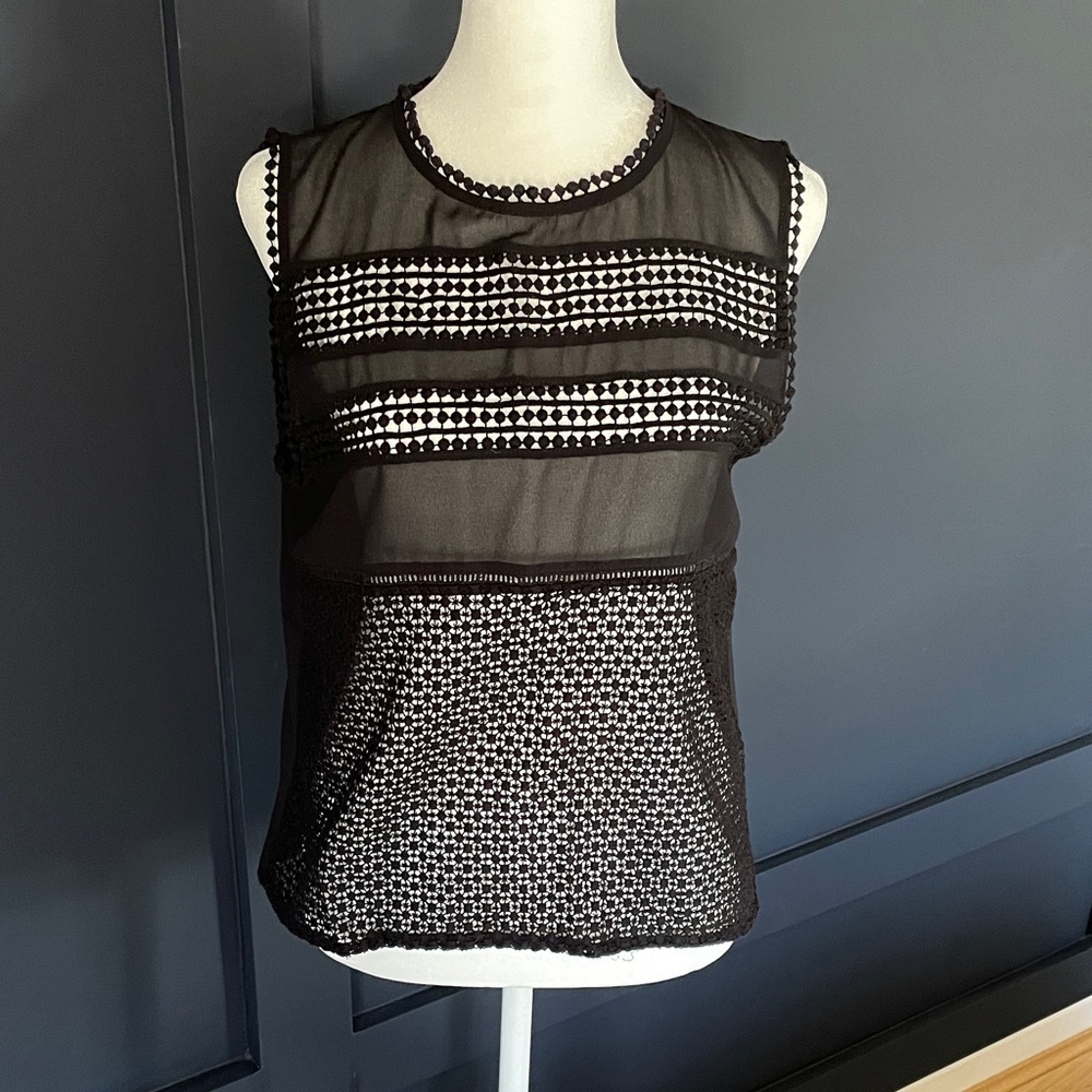 Endless Rose Black Sheer Lace-Trim Sleeveless Top